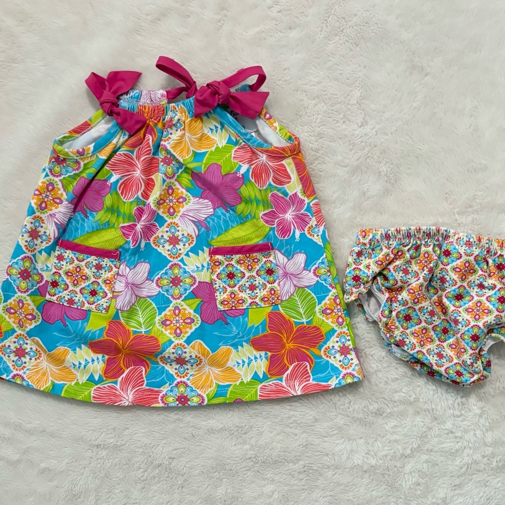 Colorful Floral Kids Dress and Bloomers Set